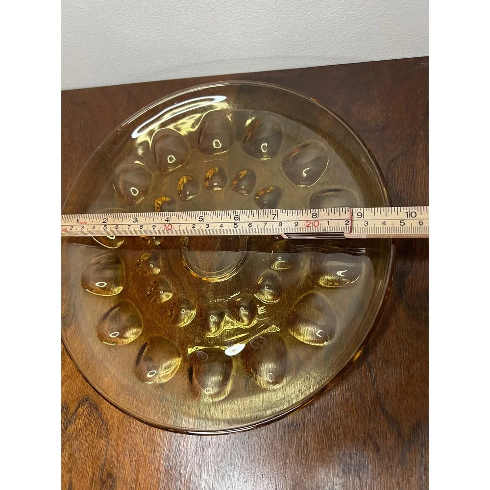 Hazel-Atlas Plate Reflection Glass Mid Century Amber Thumbprint 10-inch Vintage